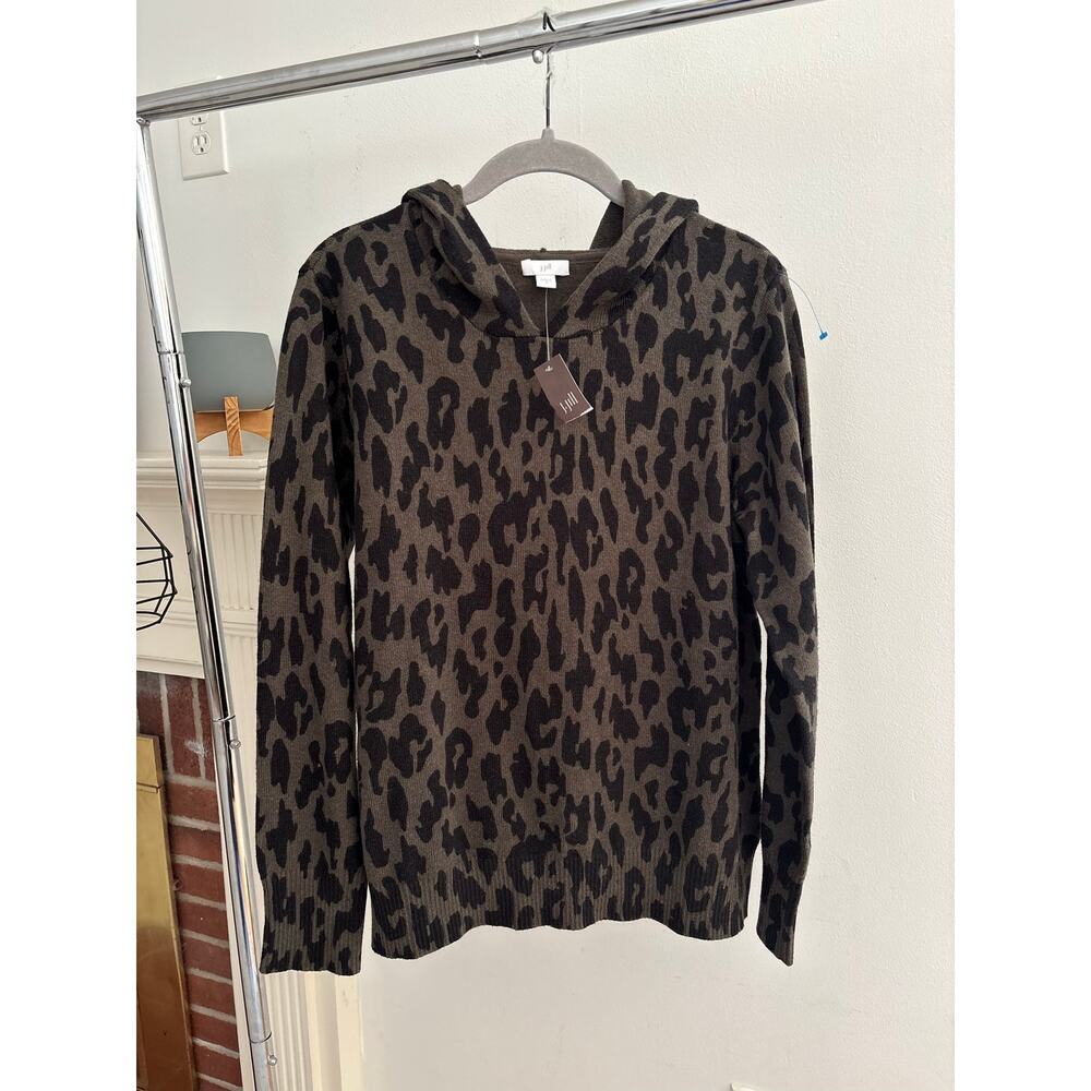 J.Jill Leopard Print Hooded Sweater Women Brown Black Lightweight Knit Pullover - Picture 4 of 12